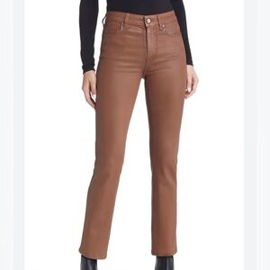 PAIGE Brown Cognac Luxe Coating Cindy High Waist Ankle Straight Jeans 24 NWOT!